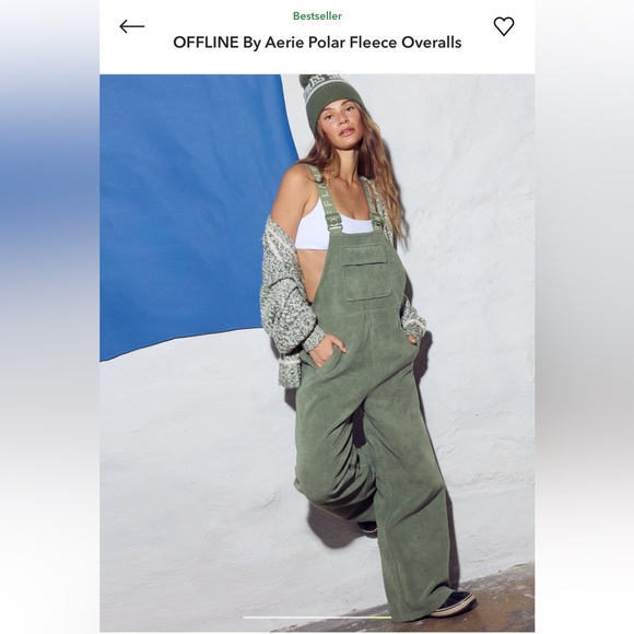 aerie Pants - Offline by Aerie Olive Green Fleece Overalls NWT